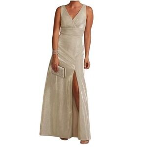 Oleg Cassini Glitter Maxi Dress Formal Evening Party Gown‎ Slit Size 18